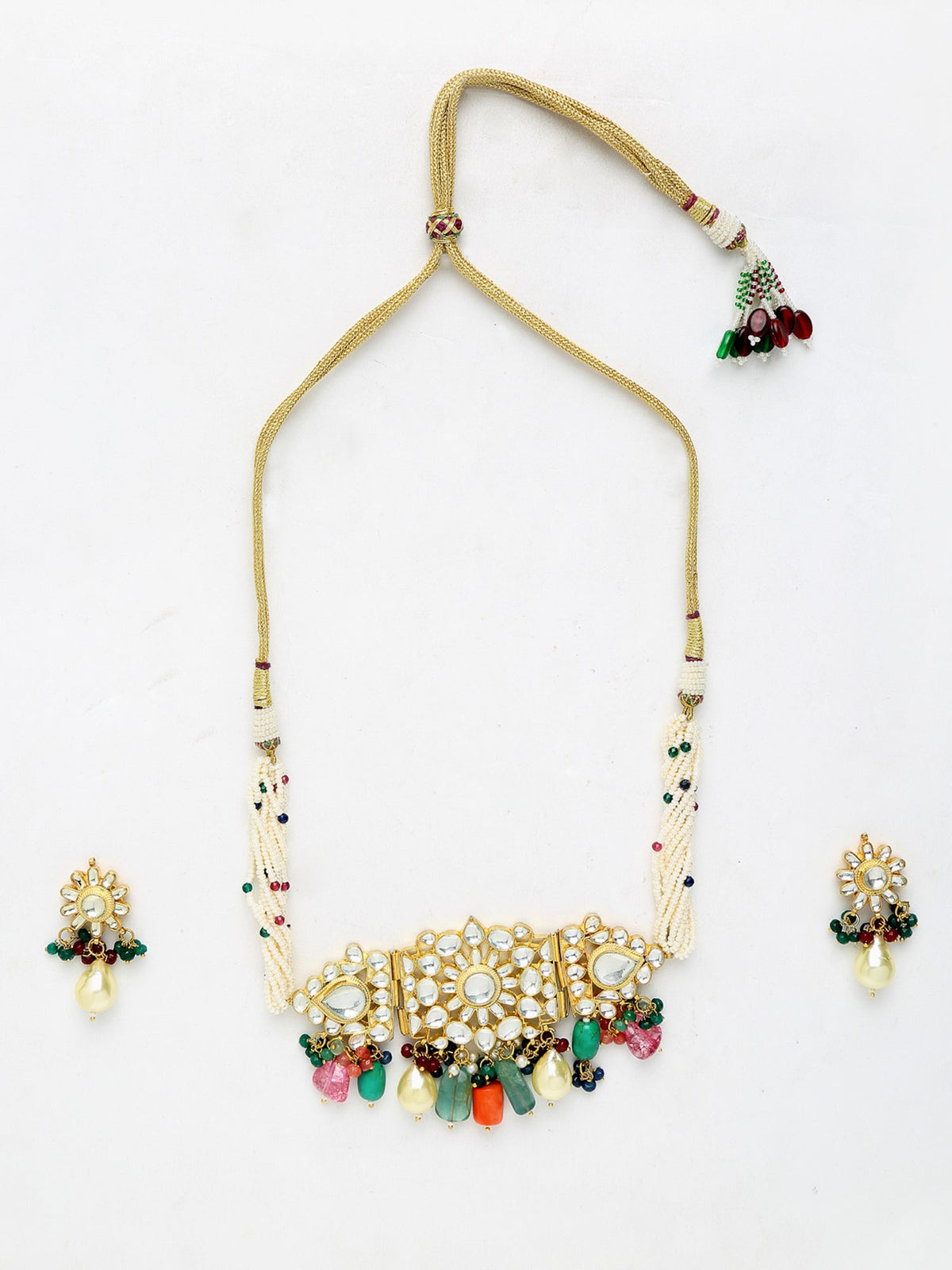 Kundan Maharani Choker With Earrings - Ruby Raang | Grocsy