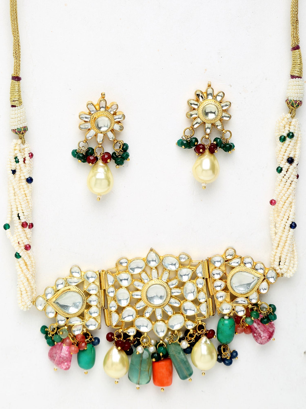Kundan Maharani Choker With Earrings - Ruby Raang | Grocsy