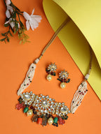 Kundan Maharani Choker With Earrings - Ruby Raang | Grocsy