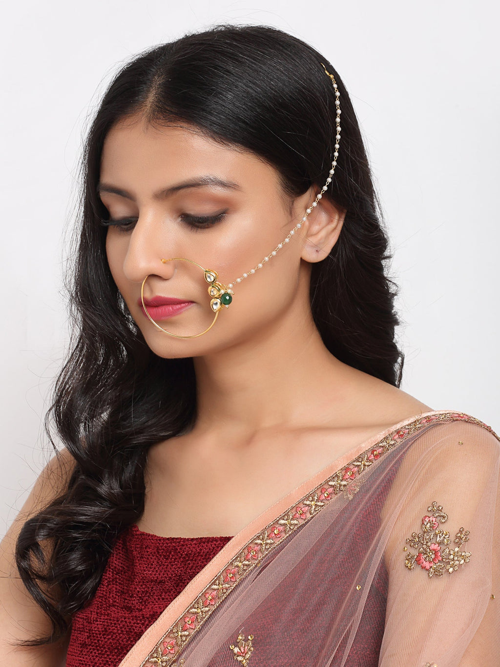 Kundan Nose Ring - Ruby Raang | Grocsy