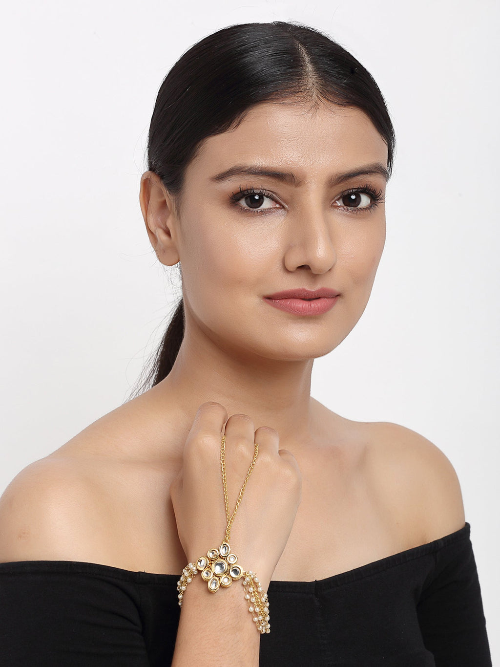 Kundan Hand Harness - Ruby Raang | Grocsy