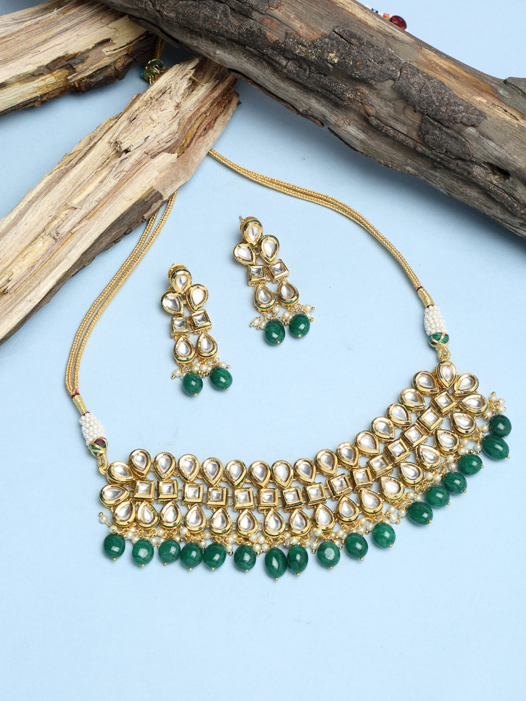 Stone Kundan Choker With Earrings - Ruby Raang | Grocsy