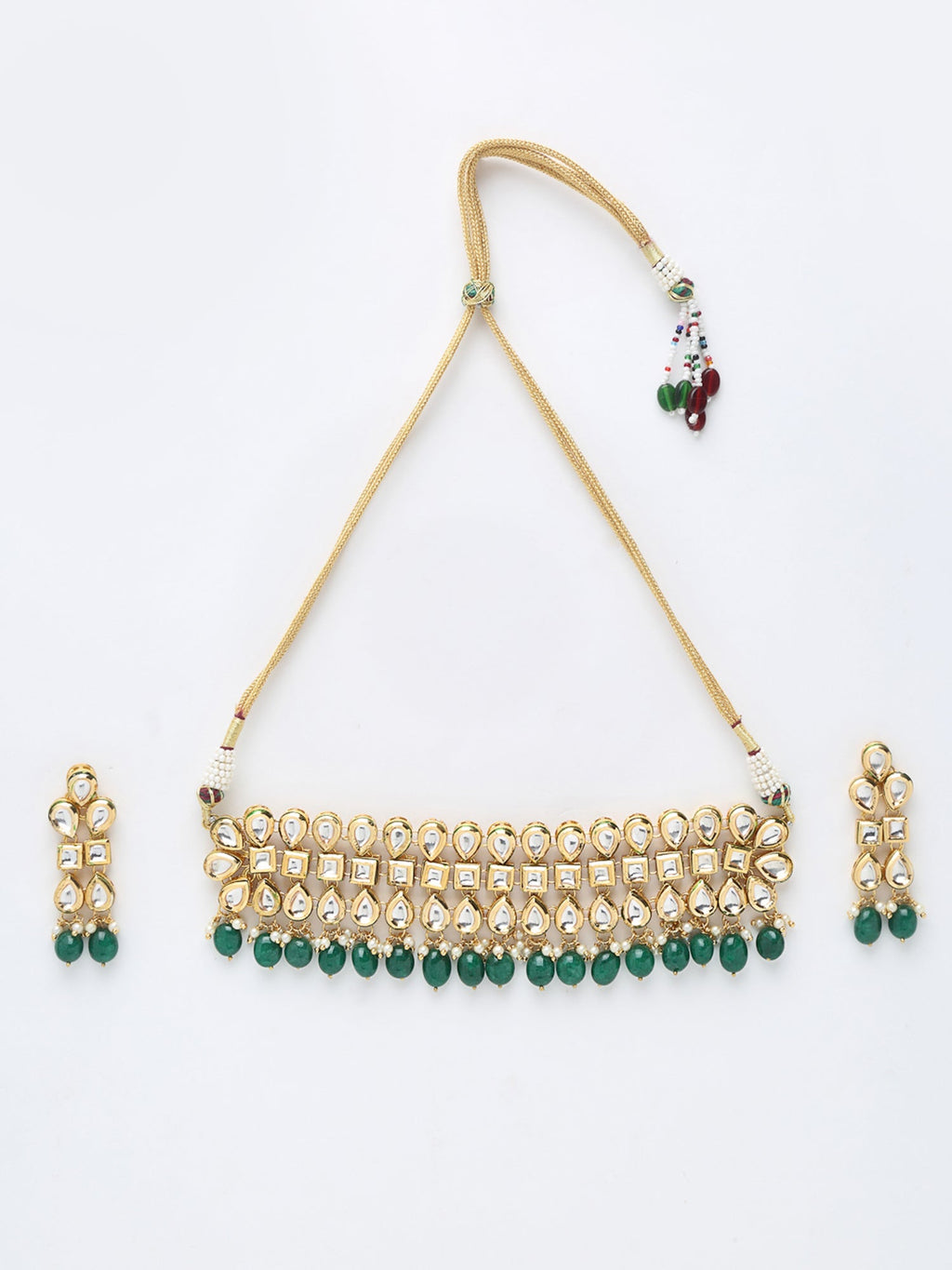 Stone Kundan Choker With Earrings - Ruby Raang | Grocsy