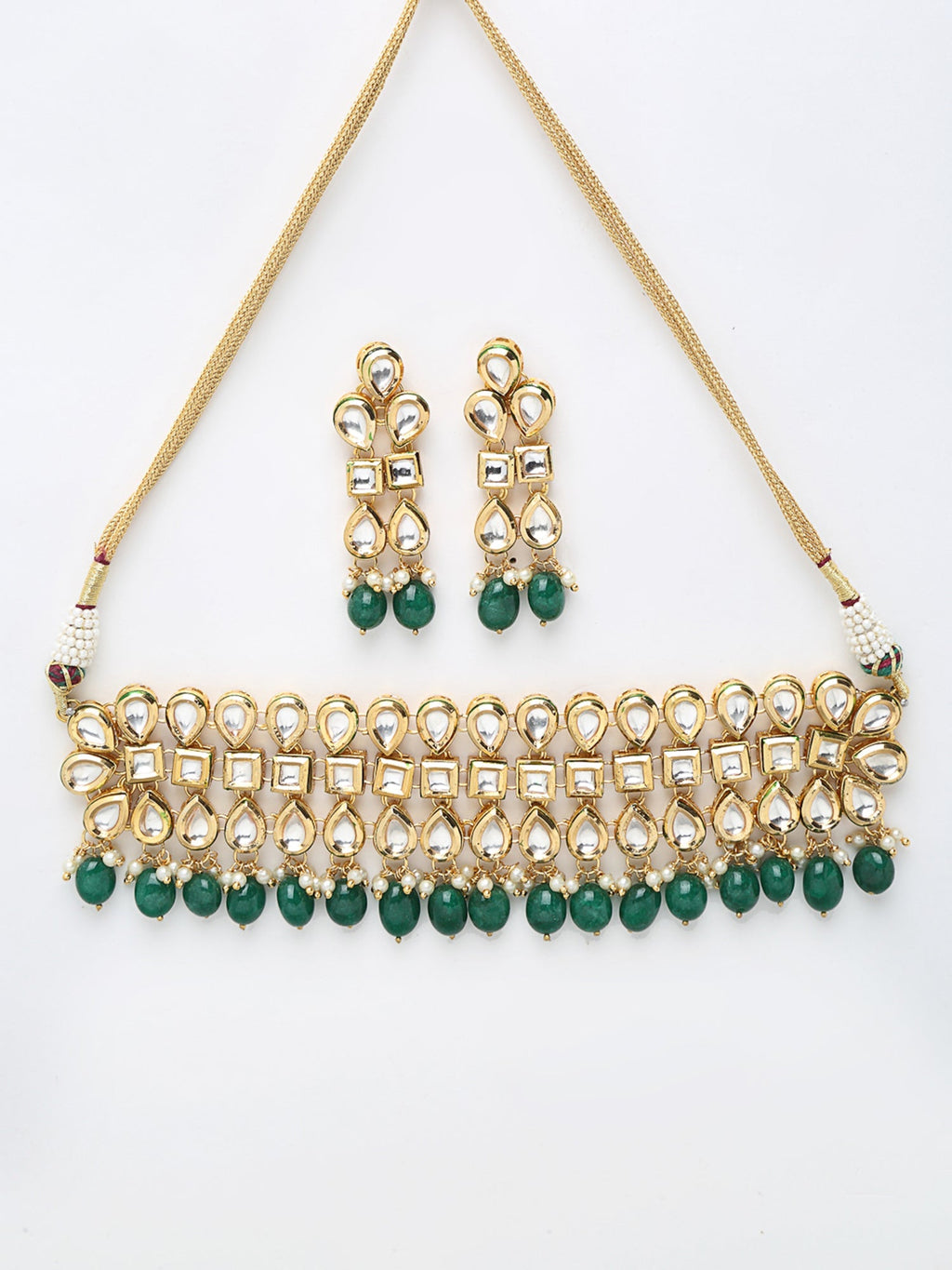 Stone Kundan Choker With Earrings - Ruby Raang | Grocsy