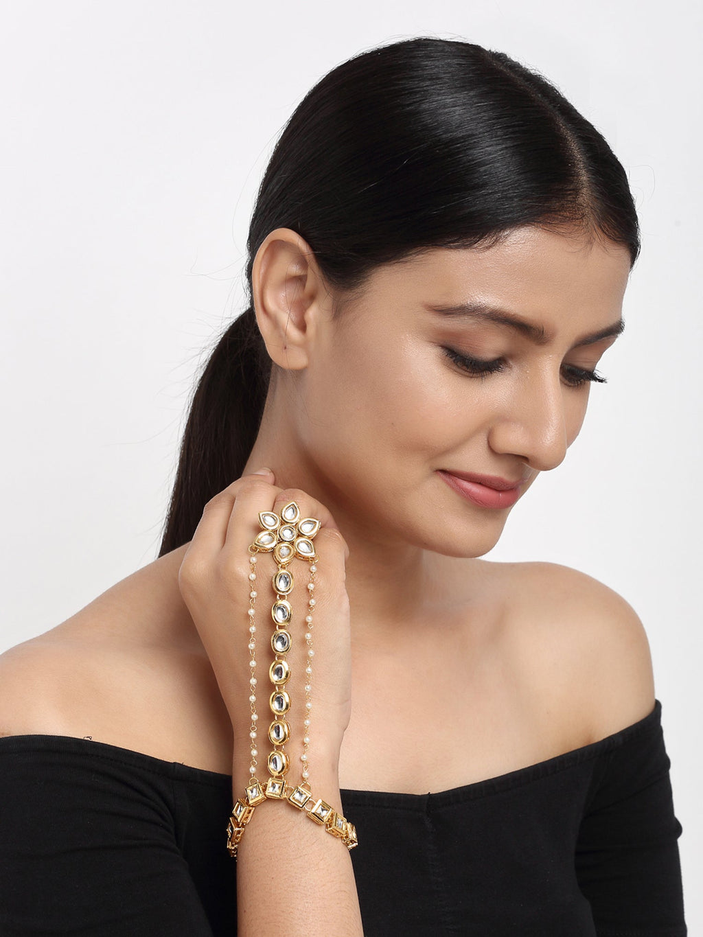 Kundan Hand Harness - Ruby Raang | Grocsy