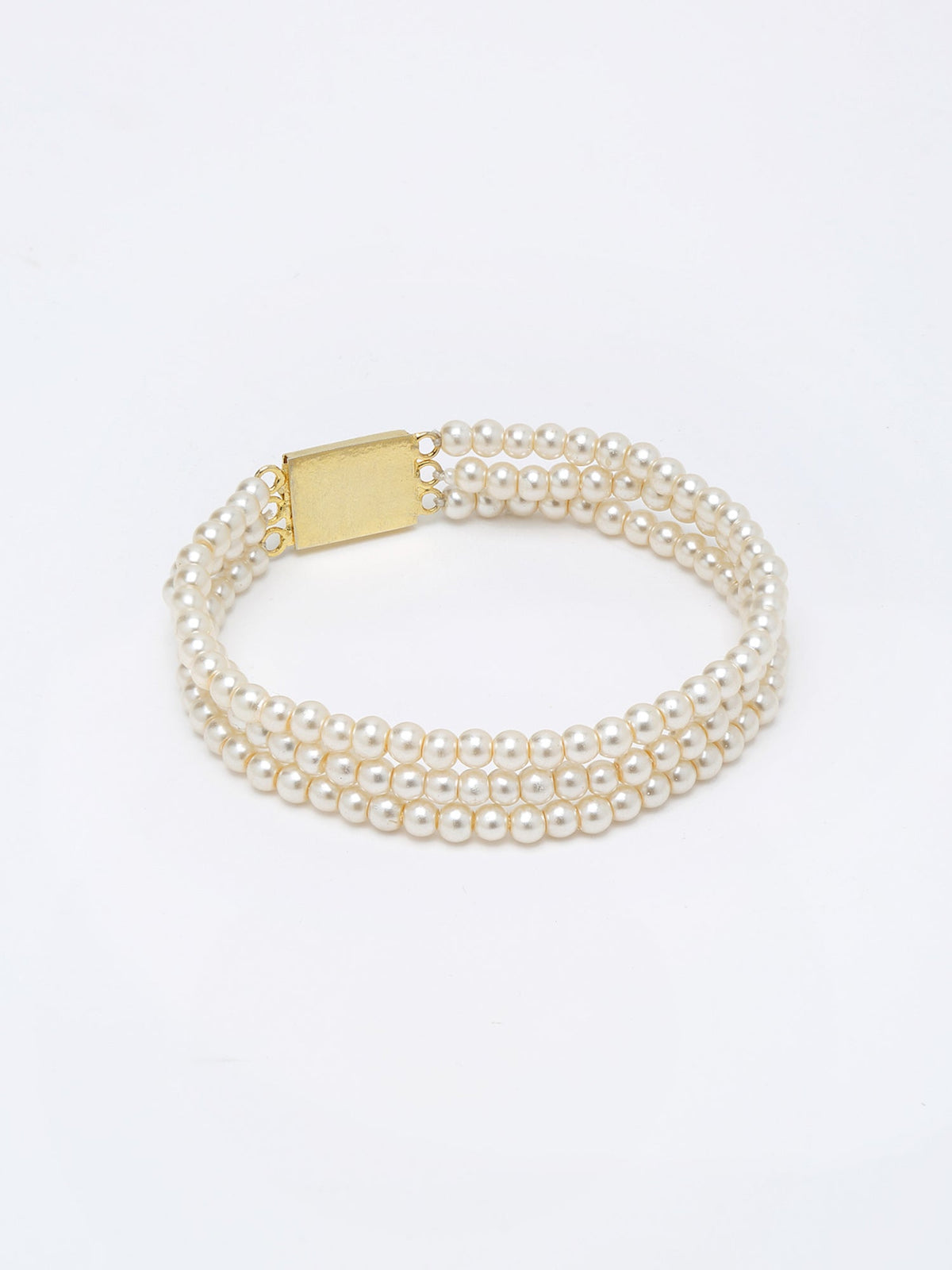 Women's Gold-Toned White Pearls Gold-Polished Multi-Strand Bracelet - Ruby Raang