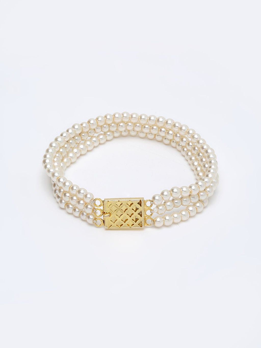 Women's Gold-Toned White Pearls Gold-Polished Multi-Strand Bracelet - Ruby Raang