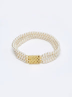 Women's Gold-Toned White Pearls Gold-Polished Multi-Strand Bracelet - Ruby Raang