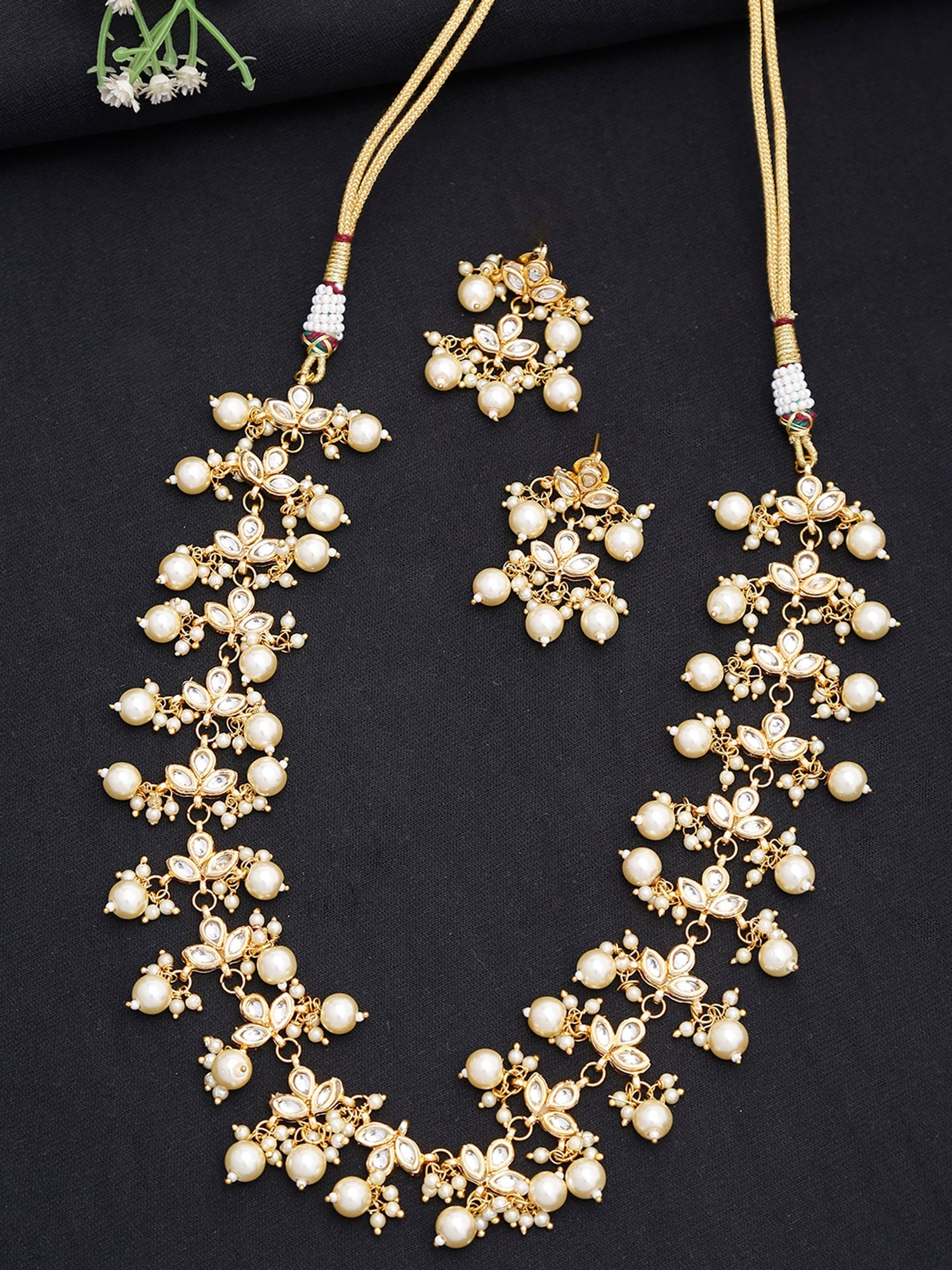 Kundan Neckpiece With Earrings - Ruby Raang | Grocsy