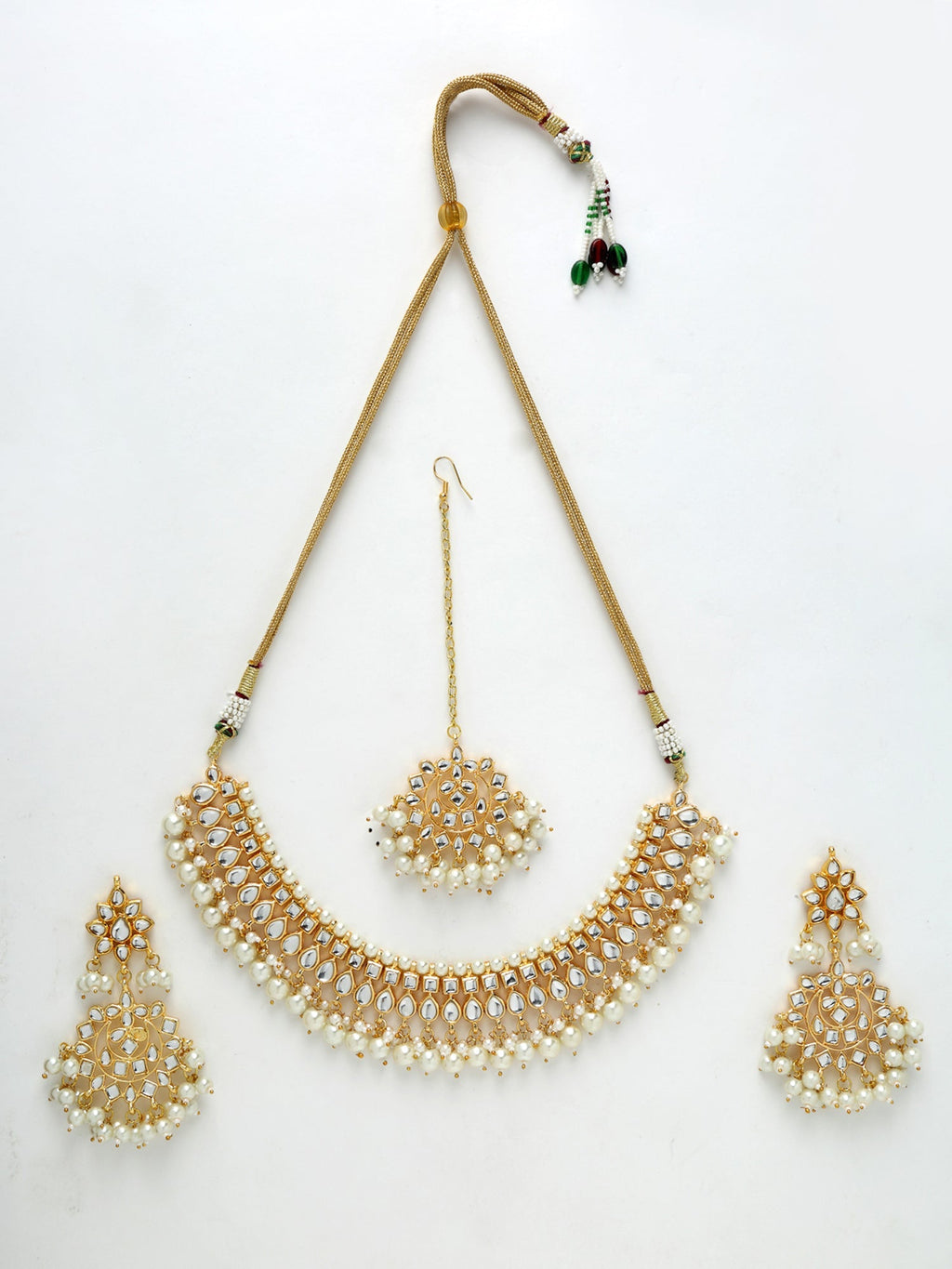 Gold-Polished Kundan Choker With Earrings & Maang Tika - Ruby Raang | Grocsy