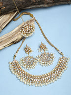 Gold-Polished Kundan Choker With Earrings & Maang Tika - Ruby Raang | Grocsy