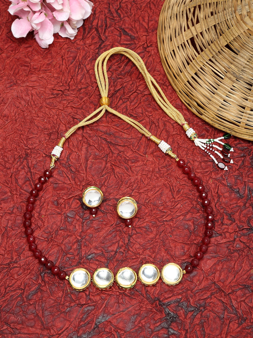 Kundan Neckpiece With Studs - Ruby Raang | Grocsy
