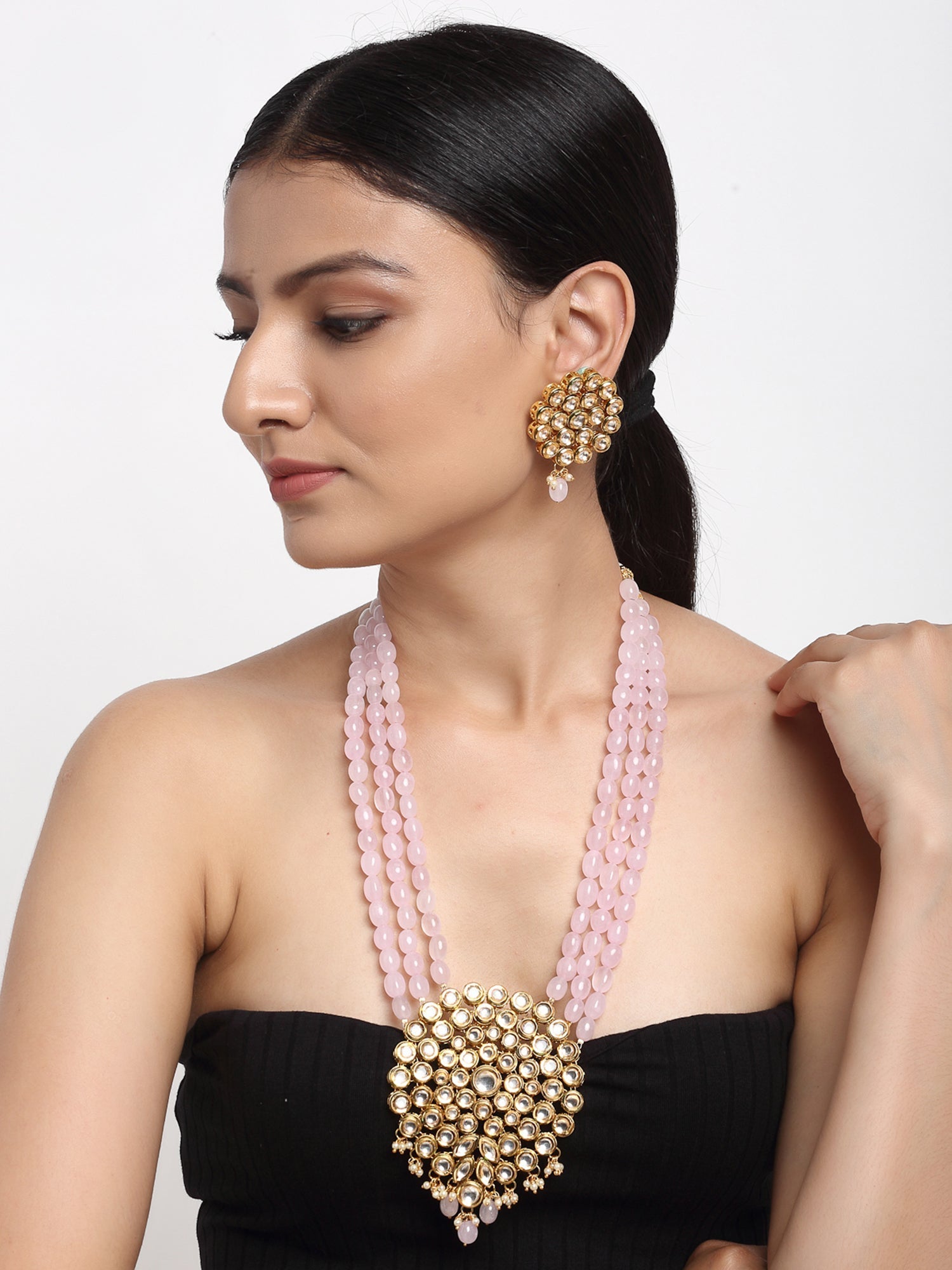 Kundan Neckpiece With Earrings - Ruby Raang | Grocsy