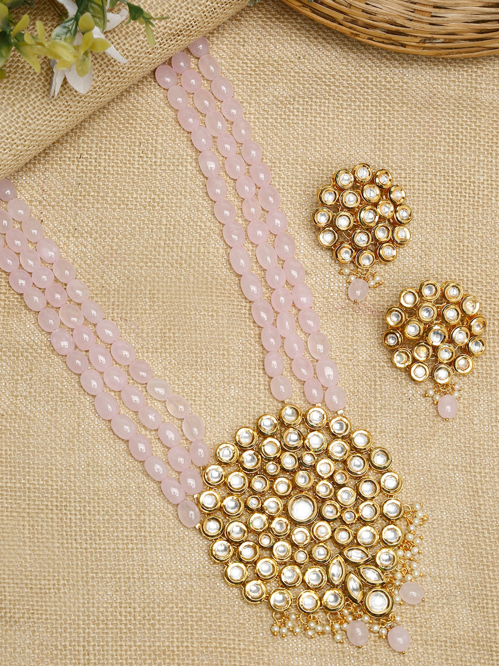 Kundan Neckpiece With Earrings - Ruby Raang | Grocsy