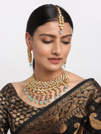Kundan Neckpiece With Earrings And Maang Tikka - Ruby Raang