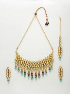 Kundan Neckpiece With Earrings And Maang Tikka - Ruby Raang