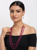 Layered Maroon Neckpiece With Earrings - Ruby Raang | Grocsy