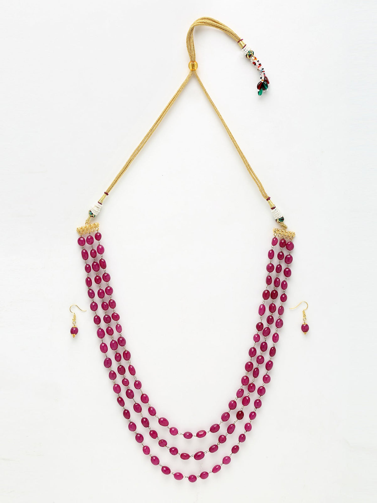 Layered Maroon Neckpiece With Earrings - Ruby Raang | Grocsy