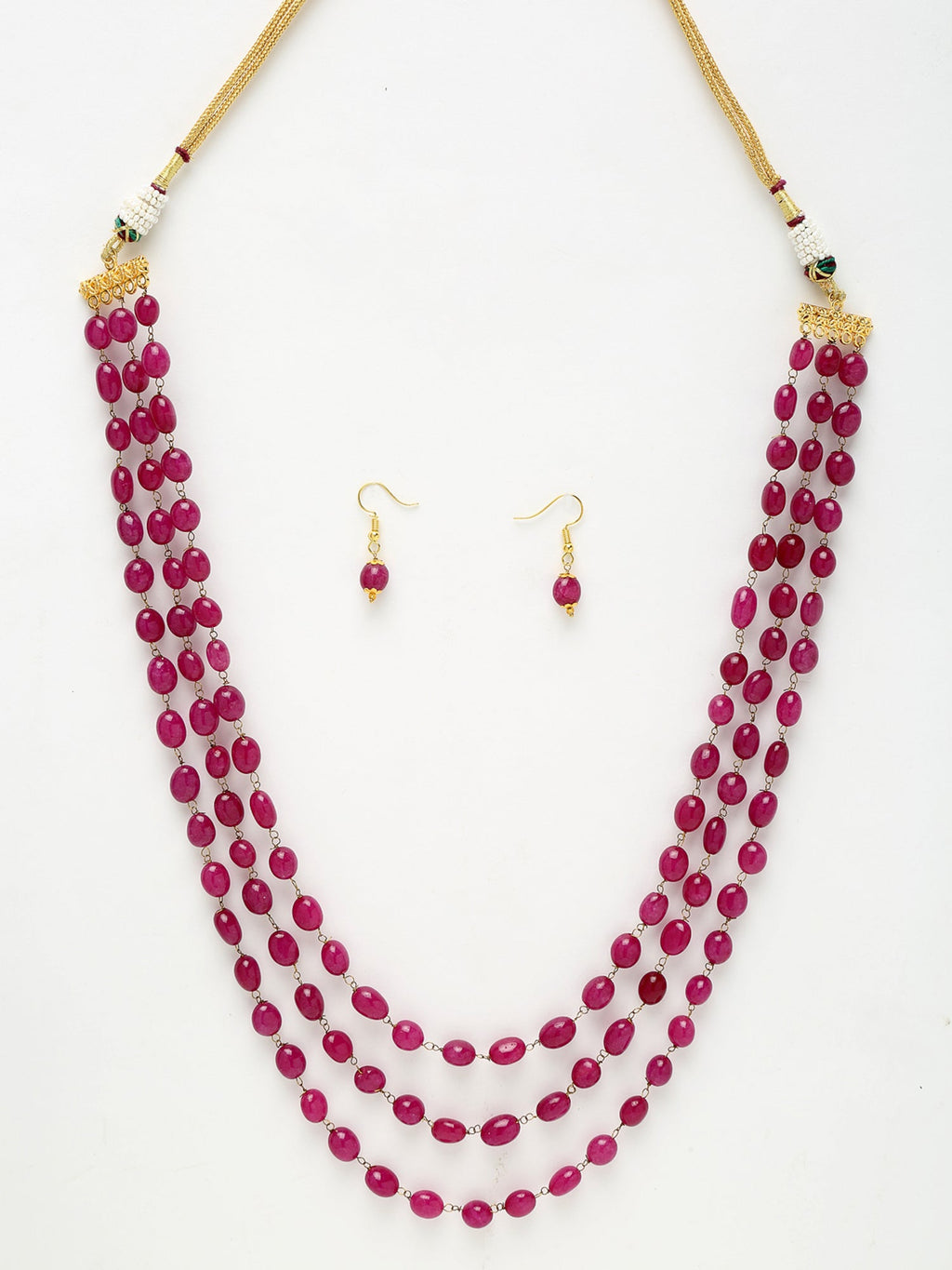 Layered Maroon Neckpiece With Earrings - Ruby Raang | Grocsy