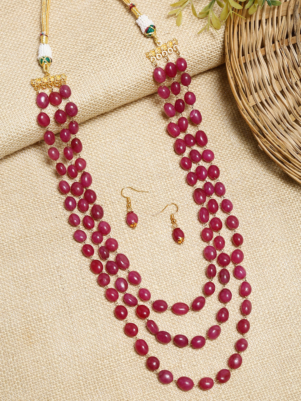 Layered Maroon Neckpiece With Earrings - Ruby Raang | Grocsy