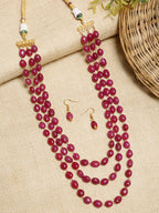Layered Maroon Neckpiece With Earrings - Ruby Raang | Grocsy