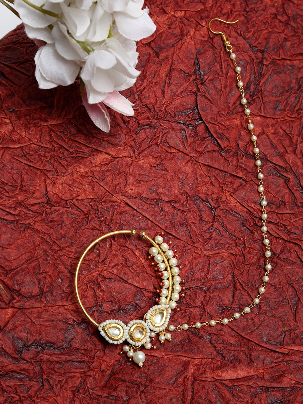 Maharani Kundan Nose Ring - Ruby Raang | Grocsy