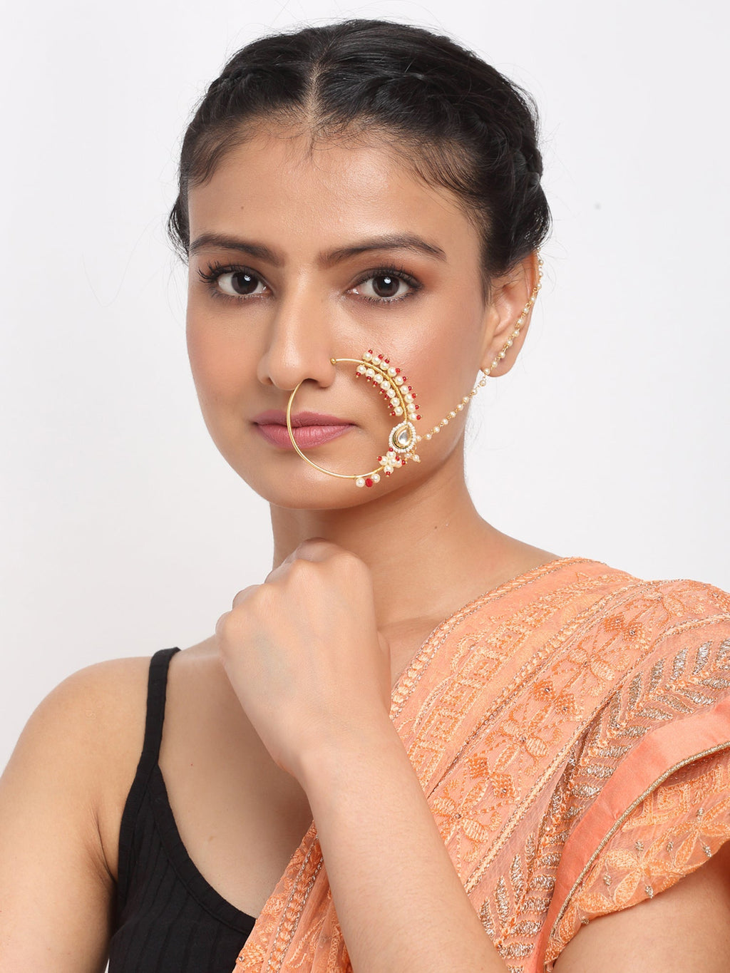 Maharani Kundan Nose Ring - Ruby Raang | Grocsy
