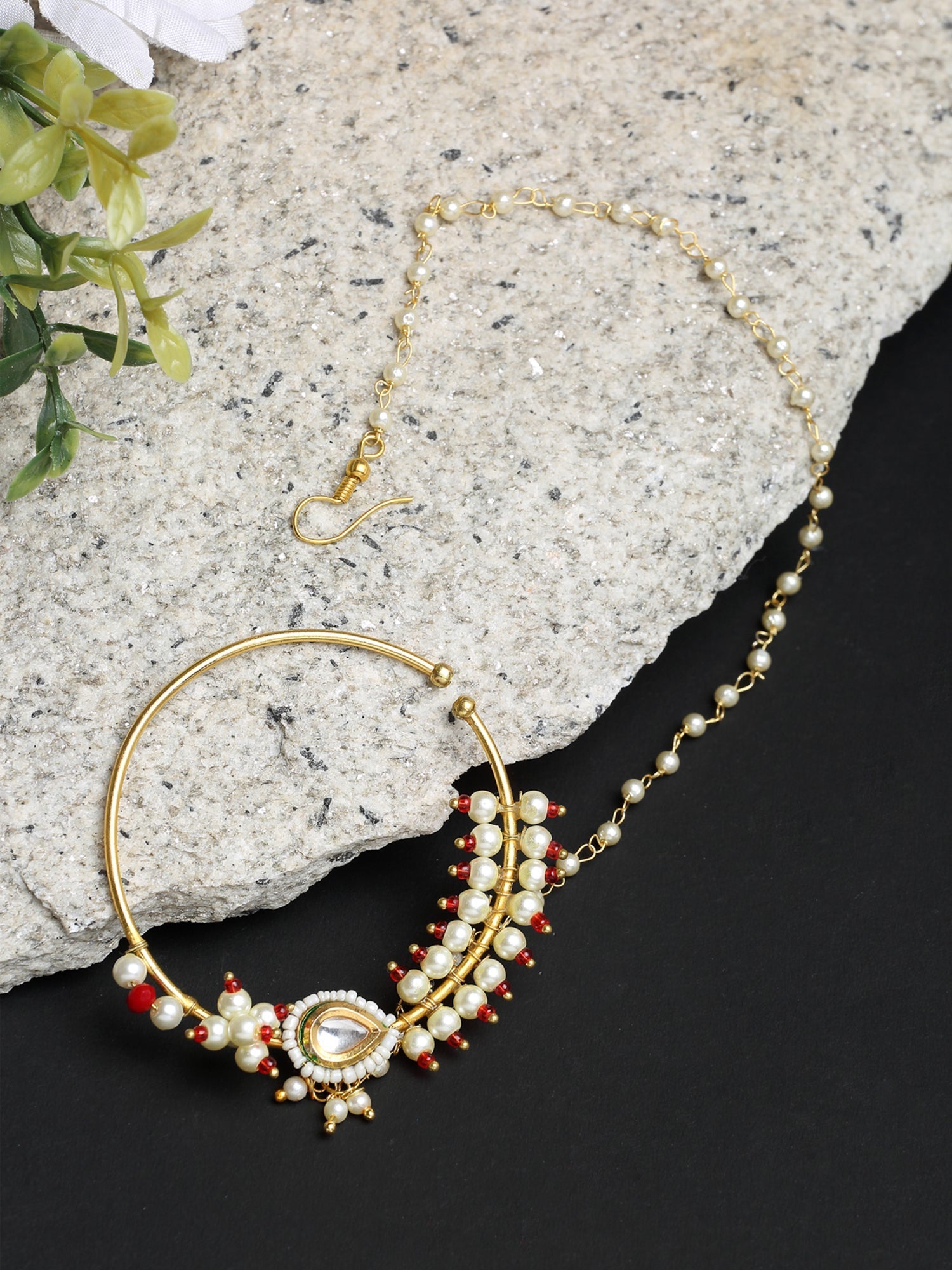 Maharani Kundan Nose Ring - Ruby Raang | Grocsy