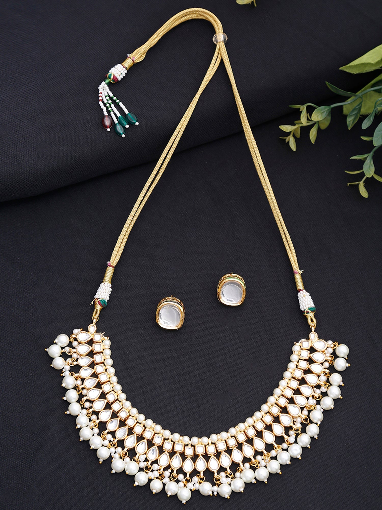 Kundan Choker With Pearls & Studs - Ruby Raang | Grocsy