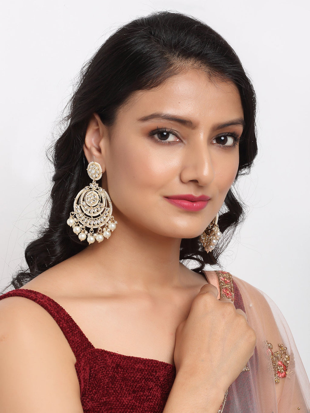 Kundan Pearl Earrings - Ruby Raang | Grocsy