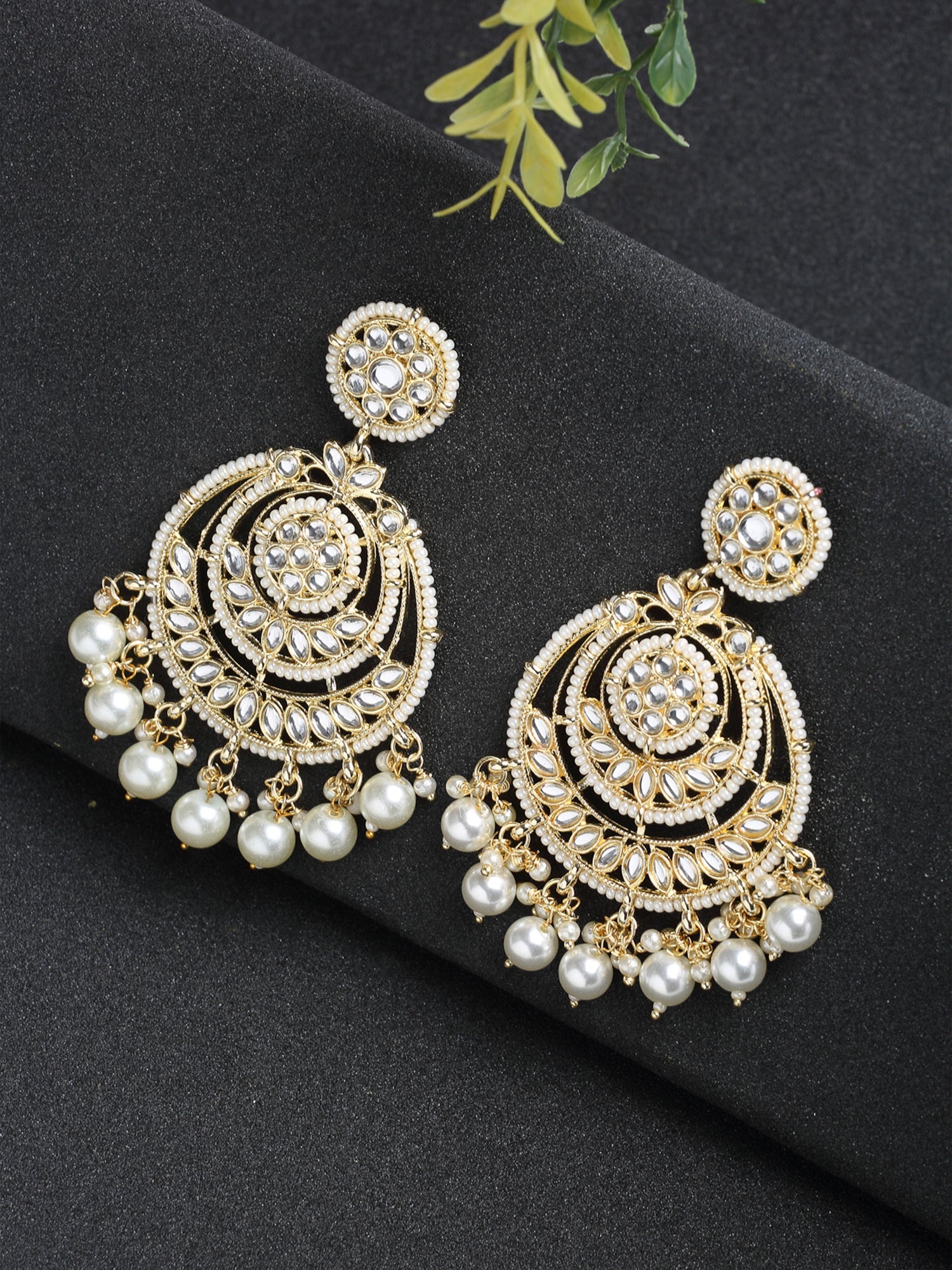 Kundan Pearl Earrings - Ruby Raang | Grocsy