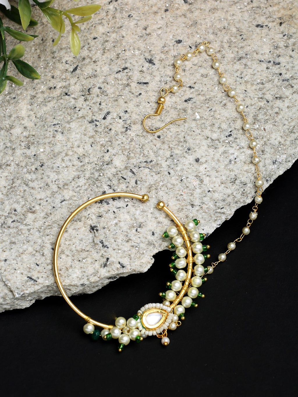 Maharani Kundan Nose Ring - Ruby Raang | Grocsy