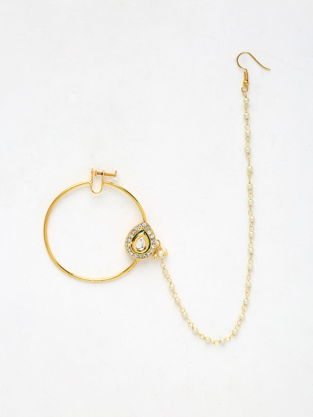 Maharani Kundan Nose Ring - Ruby Raang | Grocsy