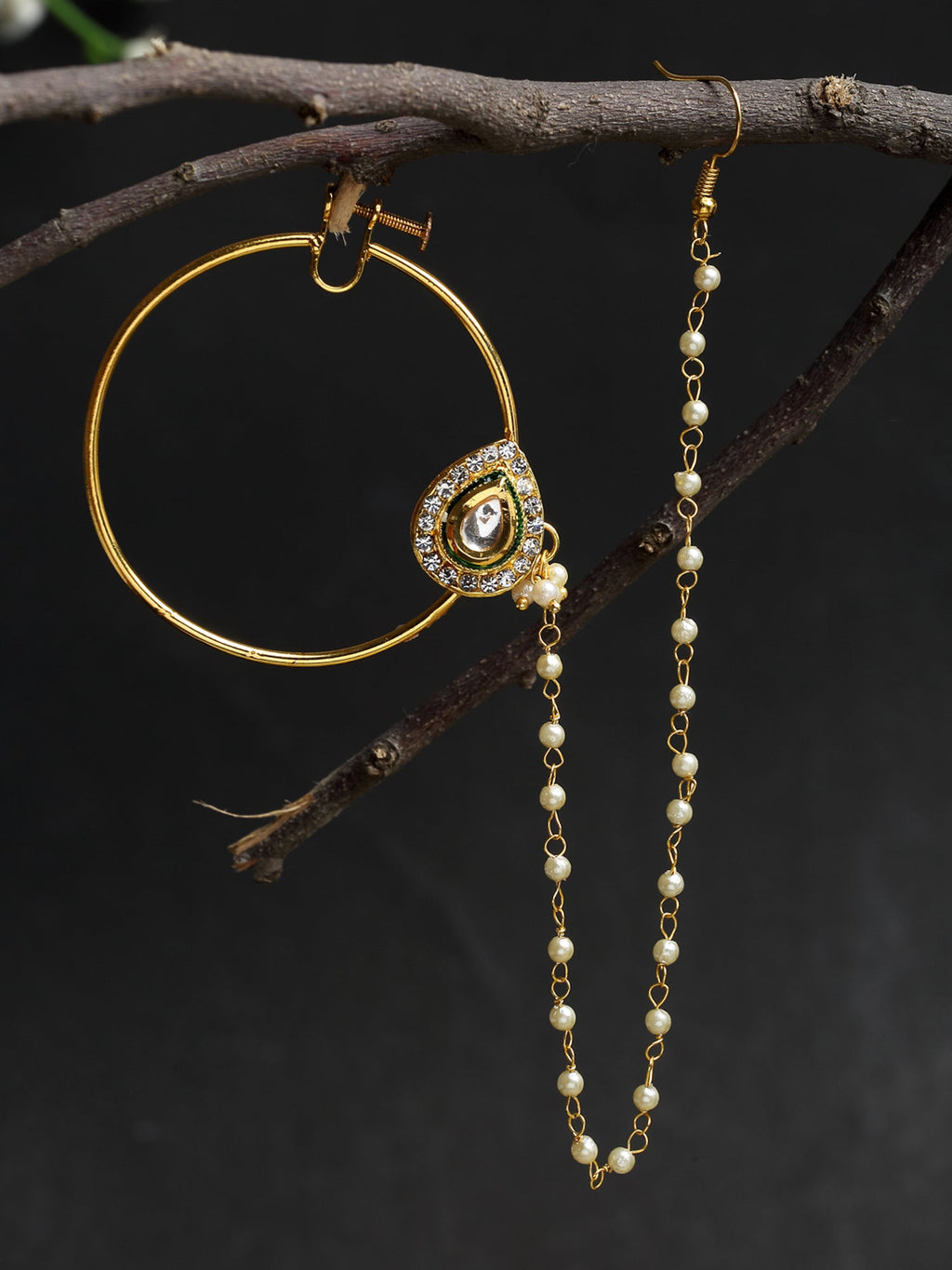 Maharani Kundan Nose Ring - Ruby Raang | Grocsy