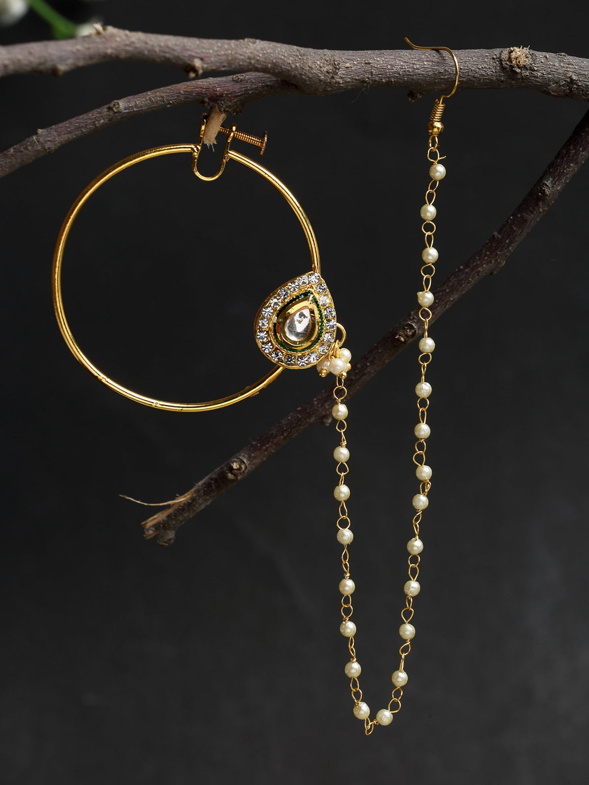 Maharani Kundan Nose Ring - Ruby Raang | Grocsy