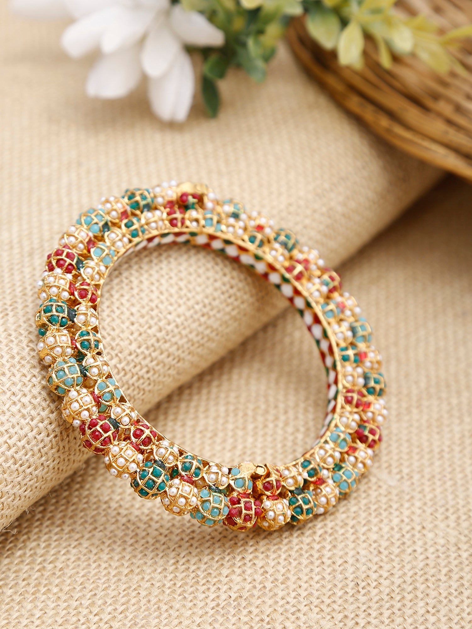 Multi Embellished Bangle - Ruby Raang | Grocsy