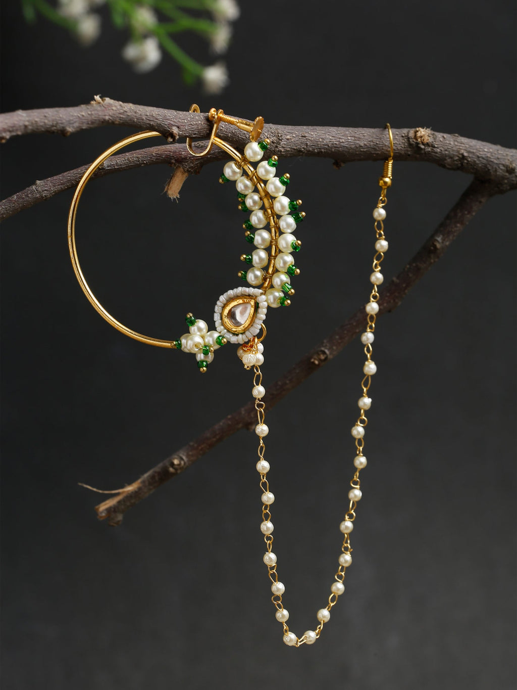Maharani Kundan Nose Ring - Ruby Raang | Grocsy