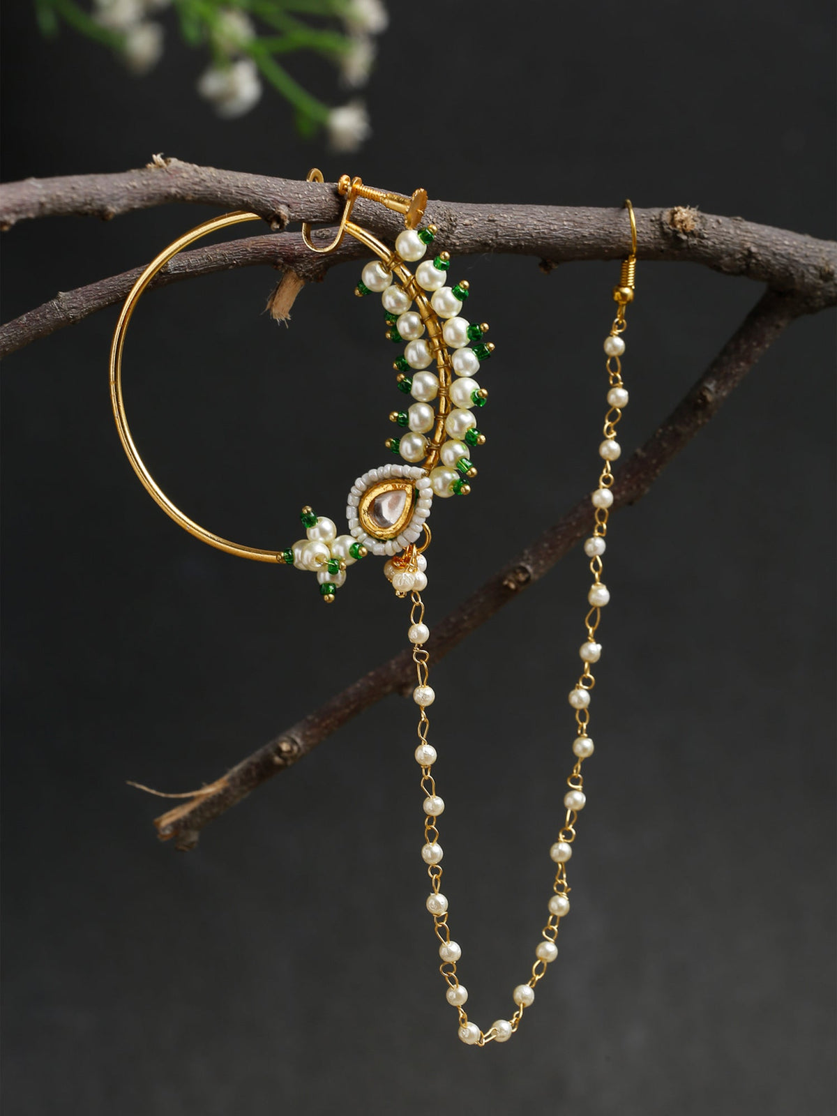 Maharani Kundan Nose Ring - Ruby Raang | Grocsy