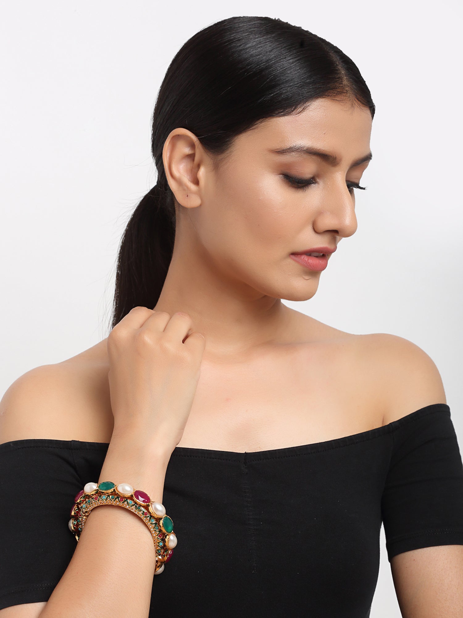 Multi Embellished Bangle - Ruby Raang | Grocsy