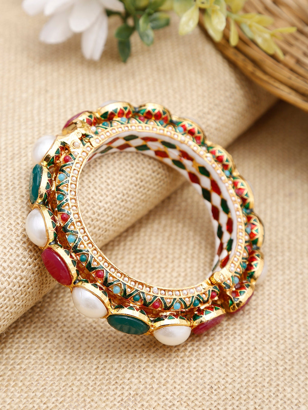 Multi Embellished Bangle - Ruby Raang | Grocsy