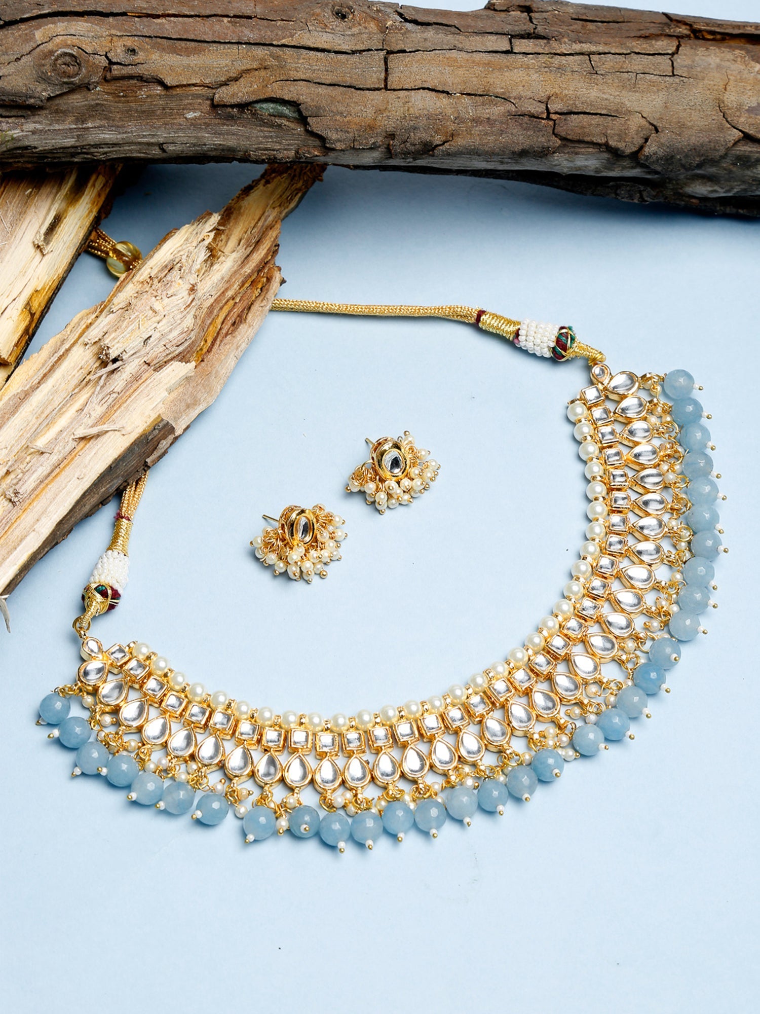 Stone Kundan Choker With Studs - Ruby Raang | Grocsy
