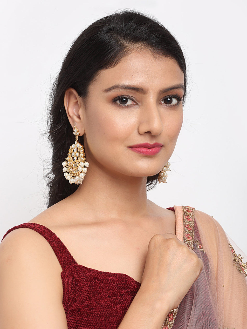 Kundan & Pearl Earrings - Ruby Raang | Grocsy
