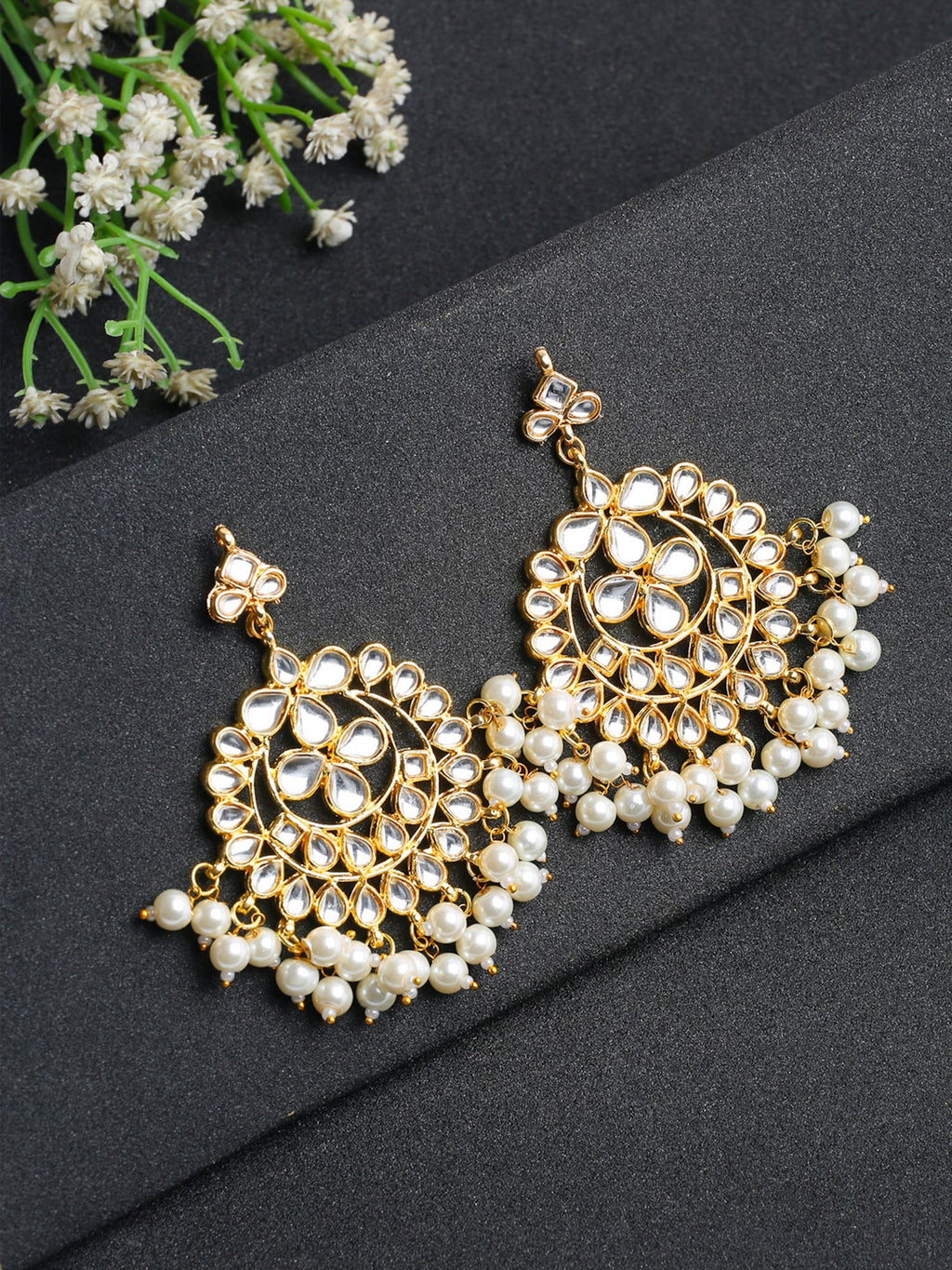 Kundan & Pearl Earrings - Ruby Raang | Grocsy