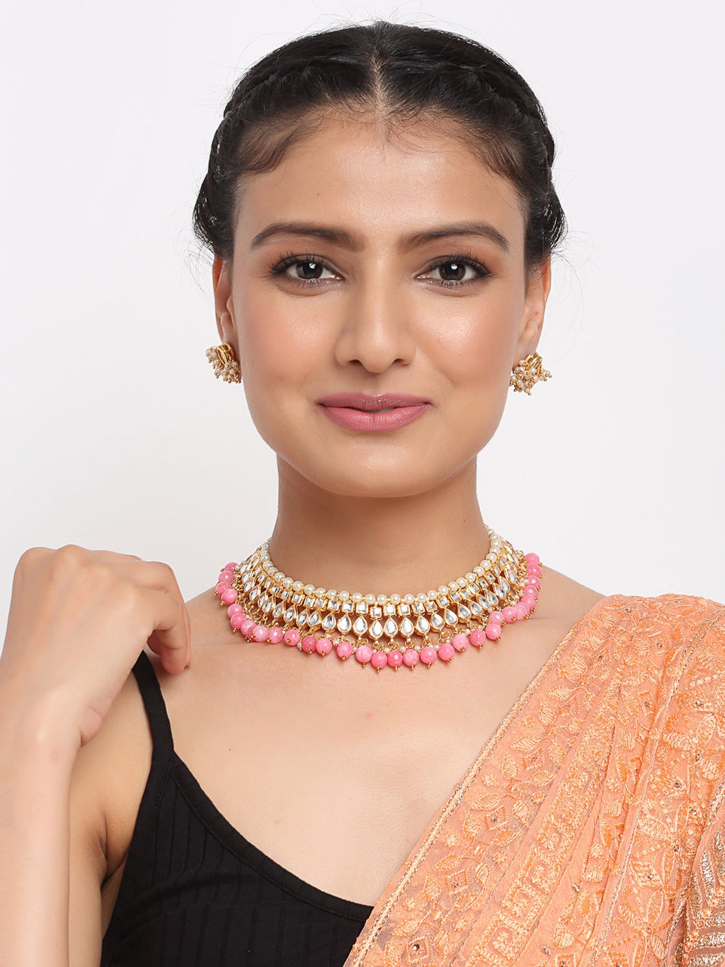 Stone Kundan Choker With Studs - Ruby Raang | Grocsy