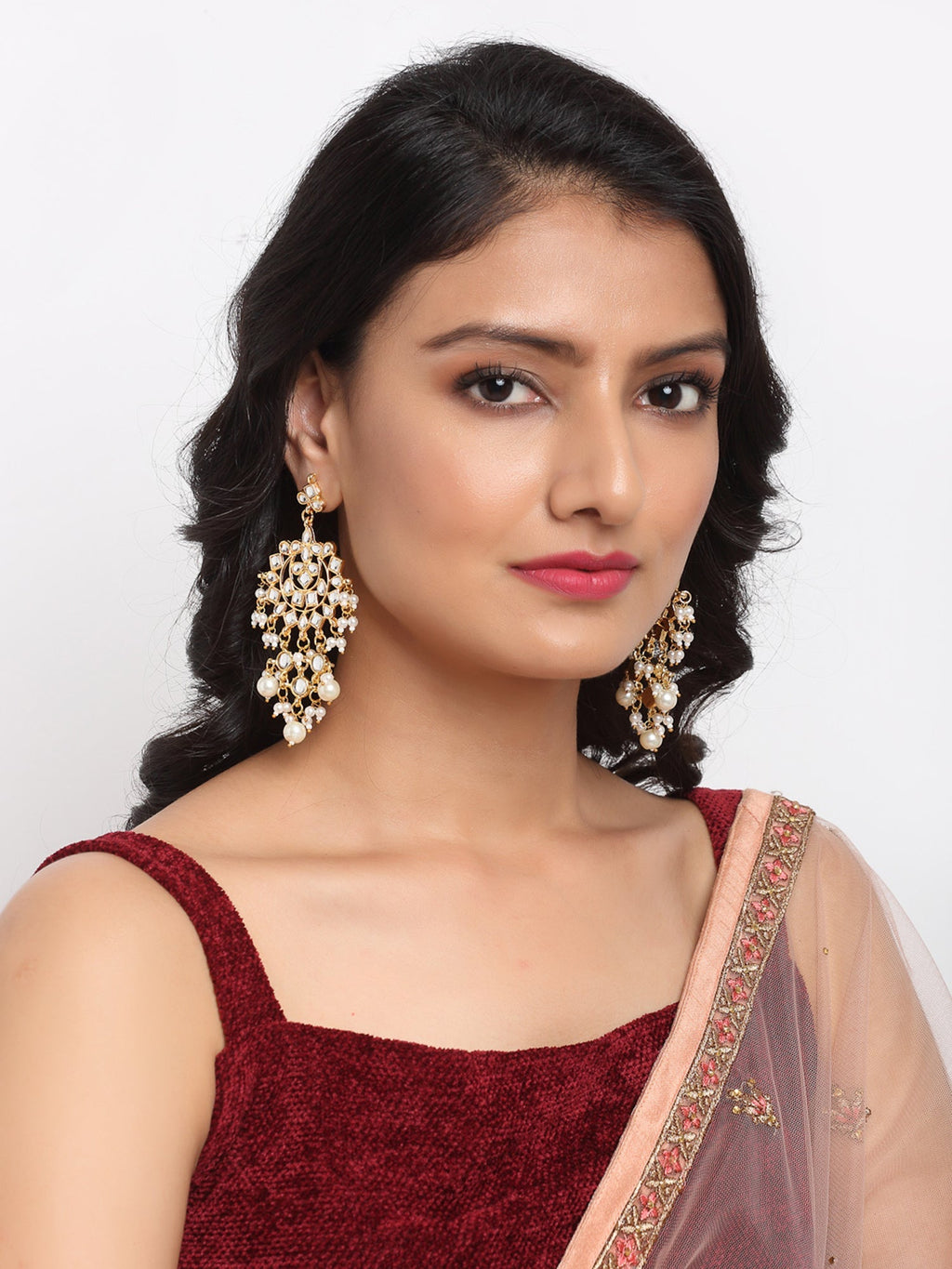 Kundan & Pearl Earrings - Ruby Raang | Grocsy