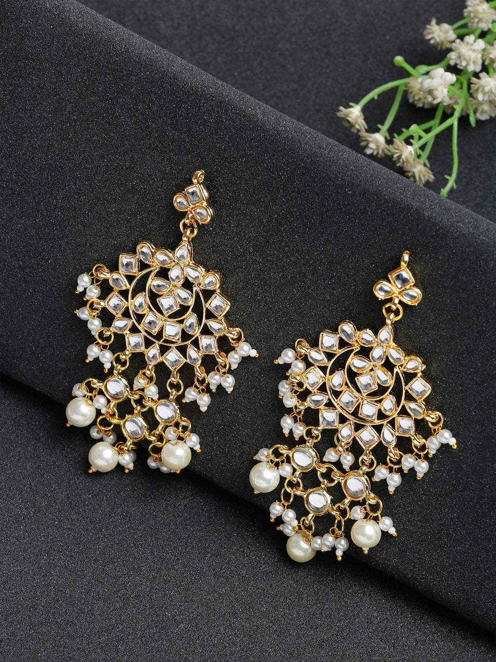Kundan & Pearl Earrings - Ruby Raang | Grocsy