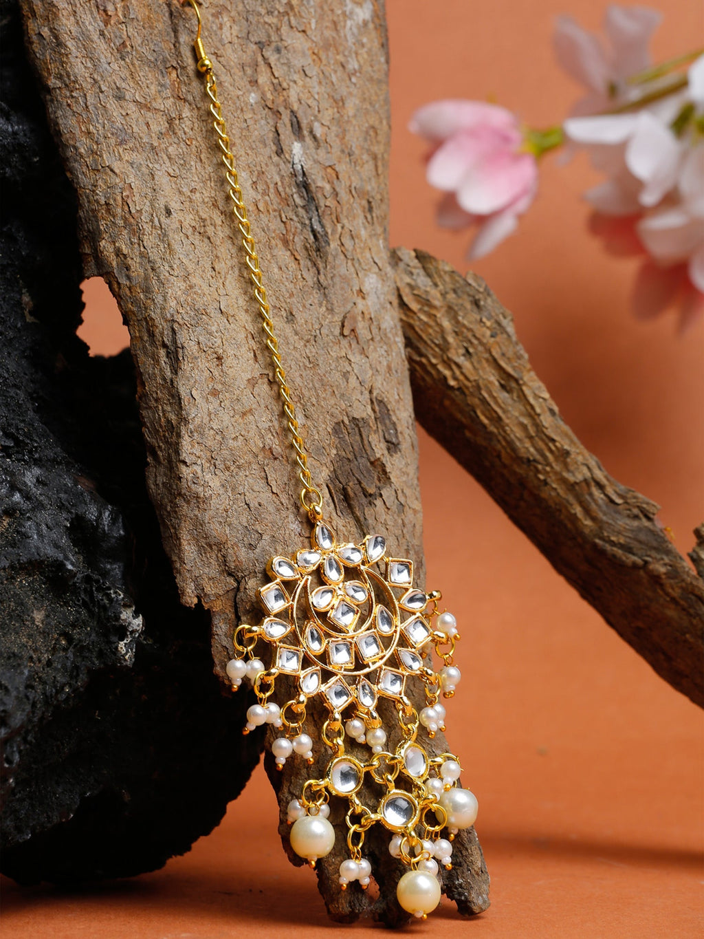 Kundan & Pearl Maang Tikka - Ruby Raang | Grocsy