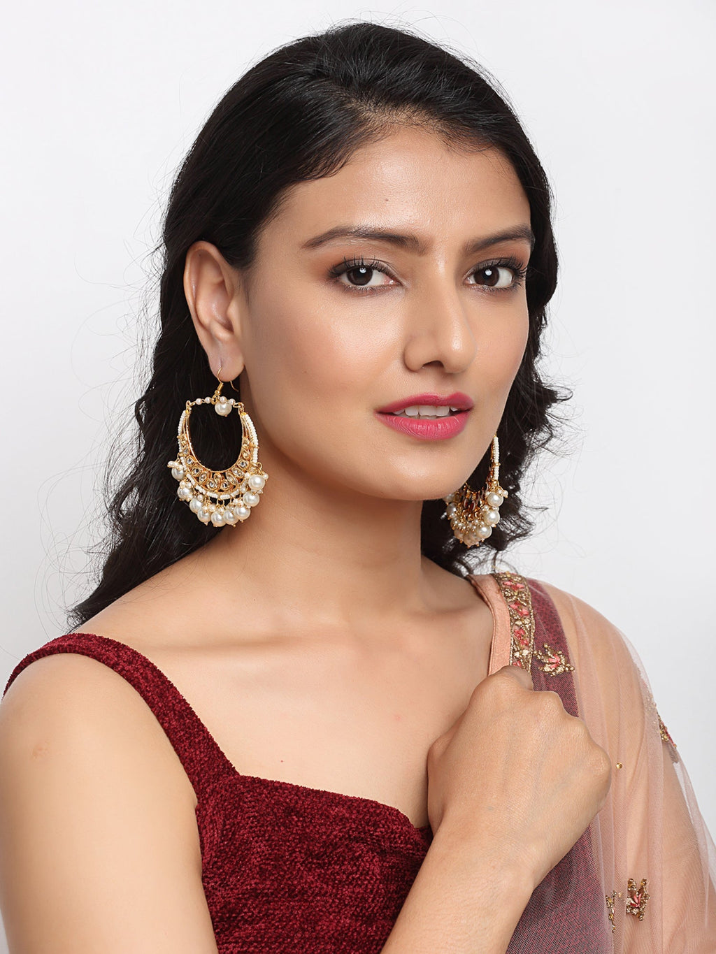 Kundan & Pearl Earrings - Ruby Raang | Grocsy