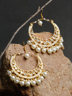 Kundan & Pearl Earrings - Ruby Raang | Grocsy