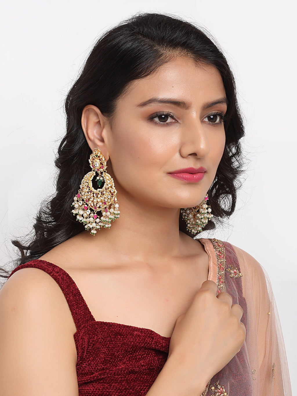 Kundan Multi Stone Earrings - Ruby Raang | Grocsy